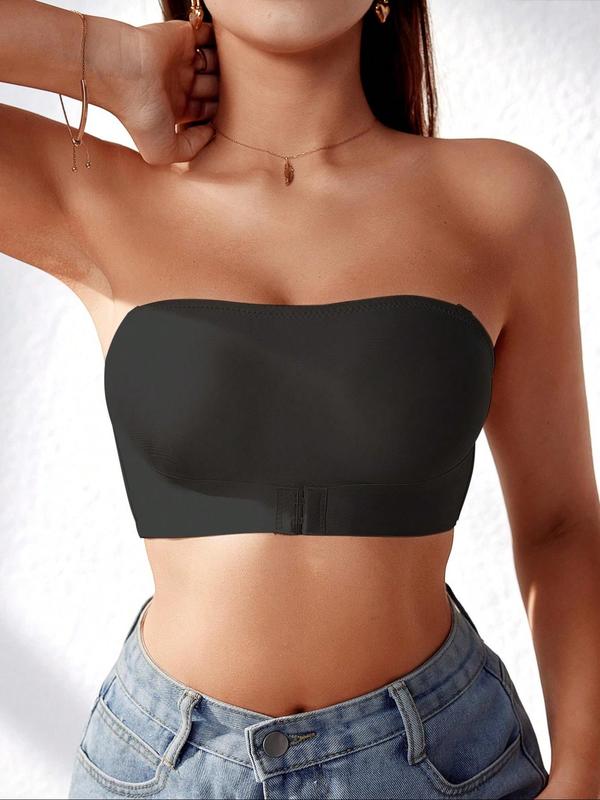 Women's Solid Color Front Buckle Wireless Strapless Bra, Invisible Non-slip Tube Top, Comfortable Padless Bra for Daily Wear